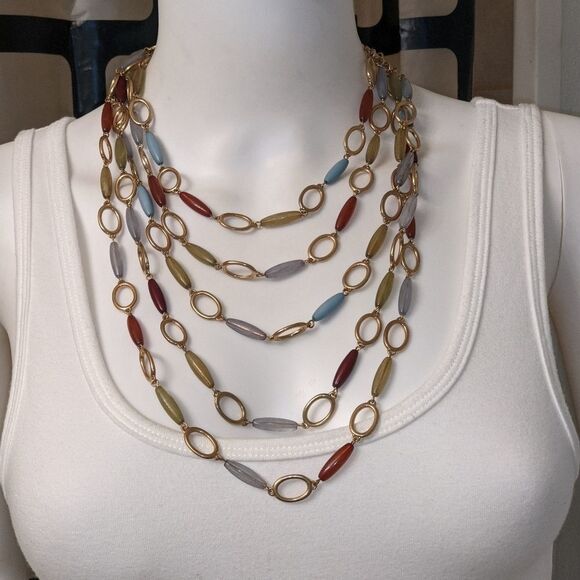 Vintage layered multi clear colored long bead necklace - Picture 8 of 12